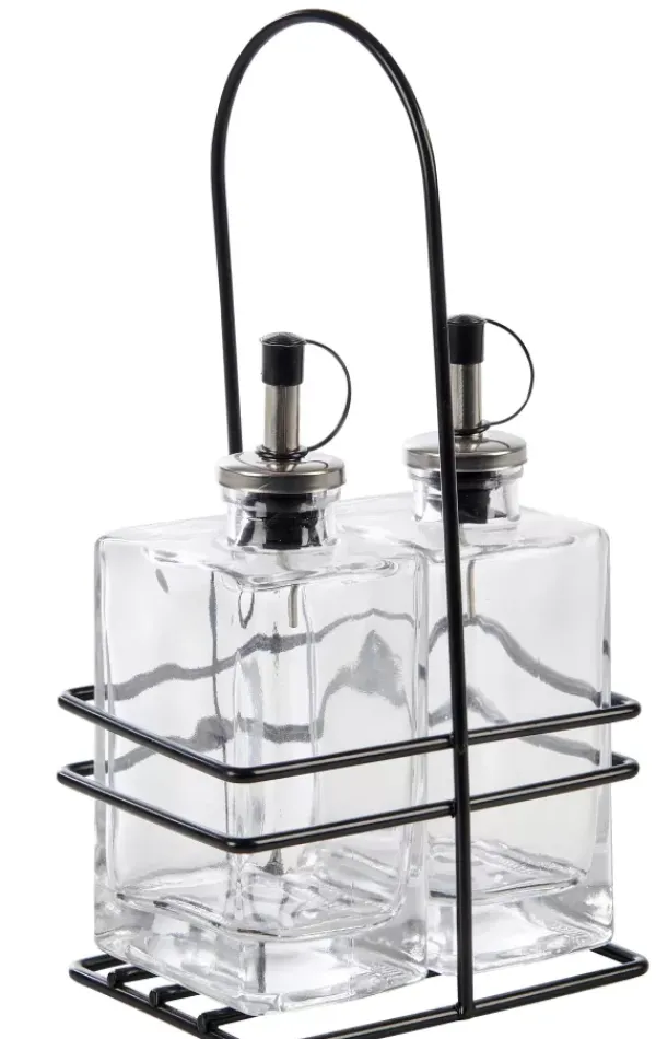 Azeiteiras-CASA Bistro Galheteiro Em Suporte Preto, Transparente