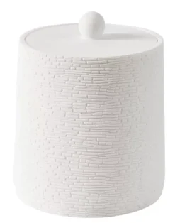 Acessórios De Lavatorio-CASA White Elegance Porta-Bolas Algod O Com Tampa Branco