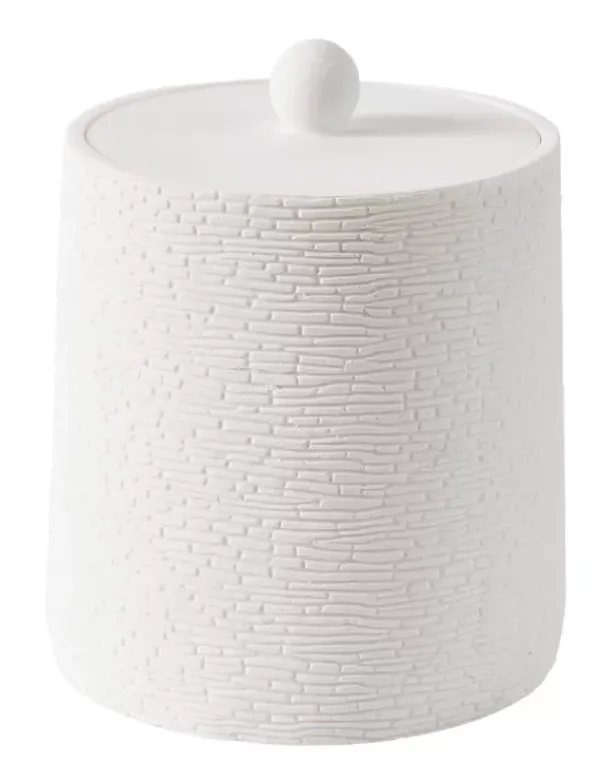Acessórios De Lavatorio-CASA White Elegance Porta-Bolas Algod O Com Tampa Branco